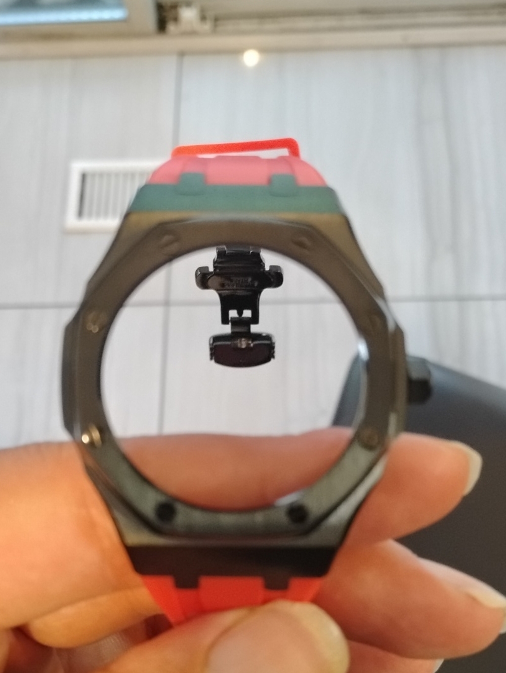 Universal Silicone Smartwatch Case with Red, Green and Black Band